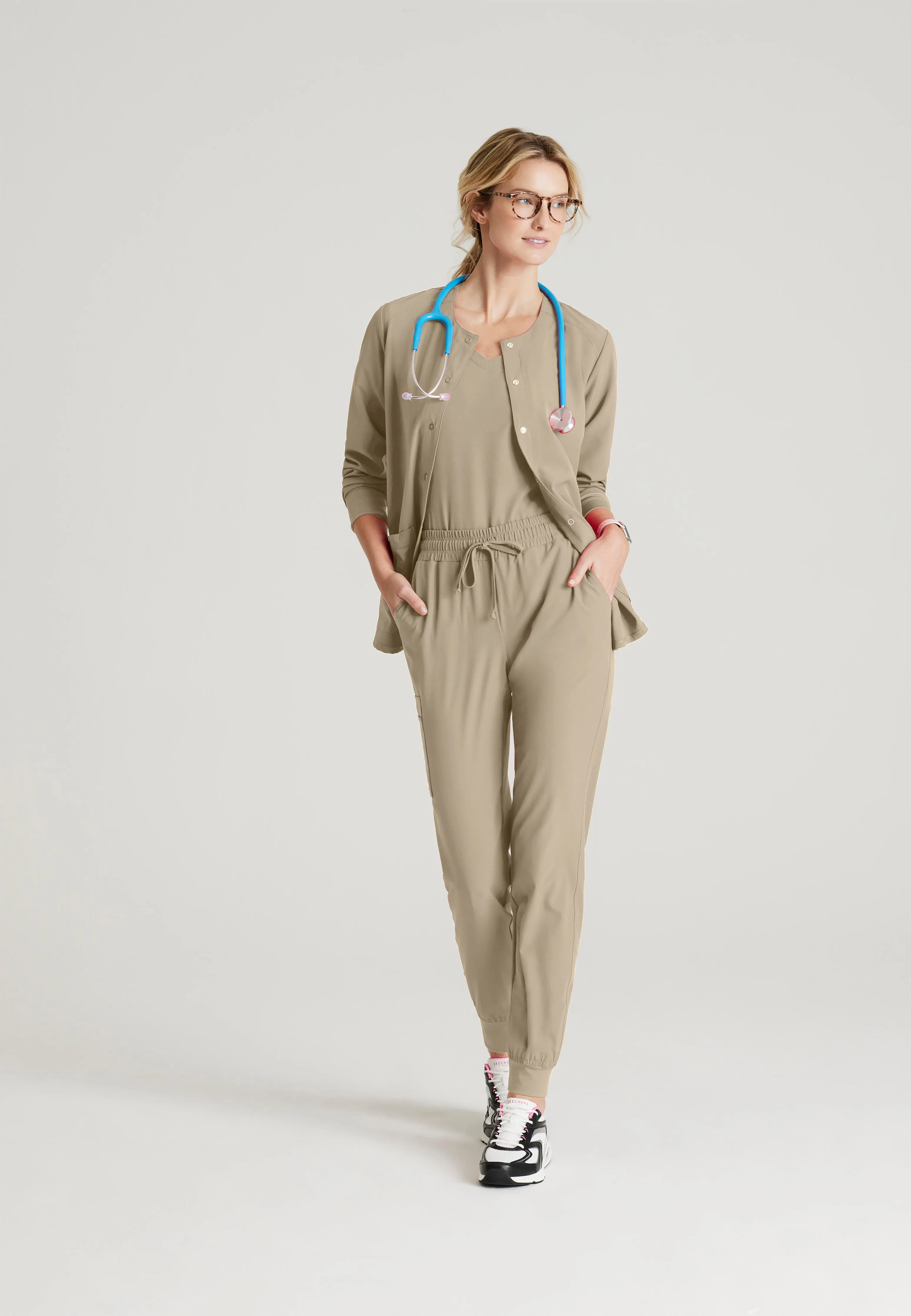Stability 2-Pocket Crewneck Snap-Front Scrub Jacket