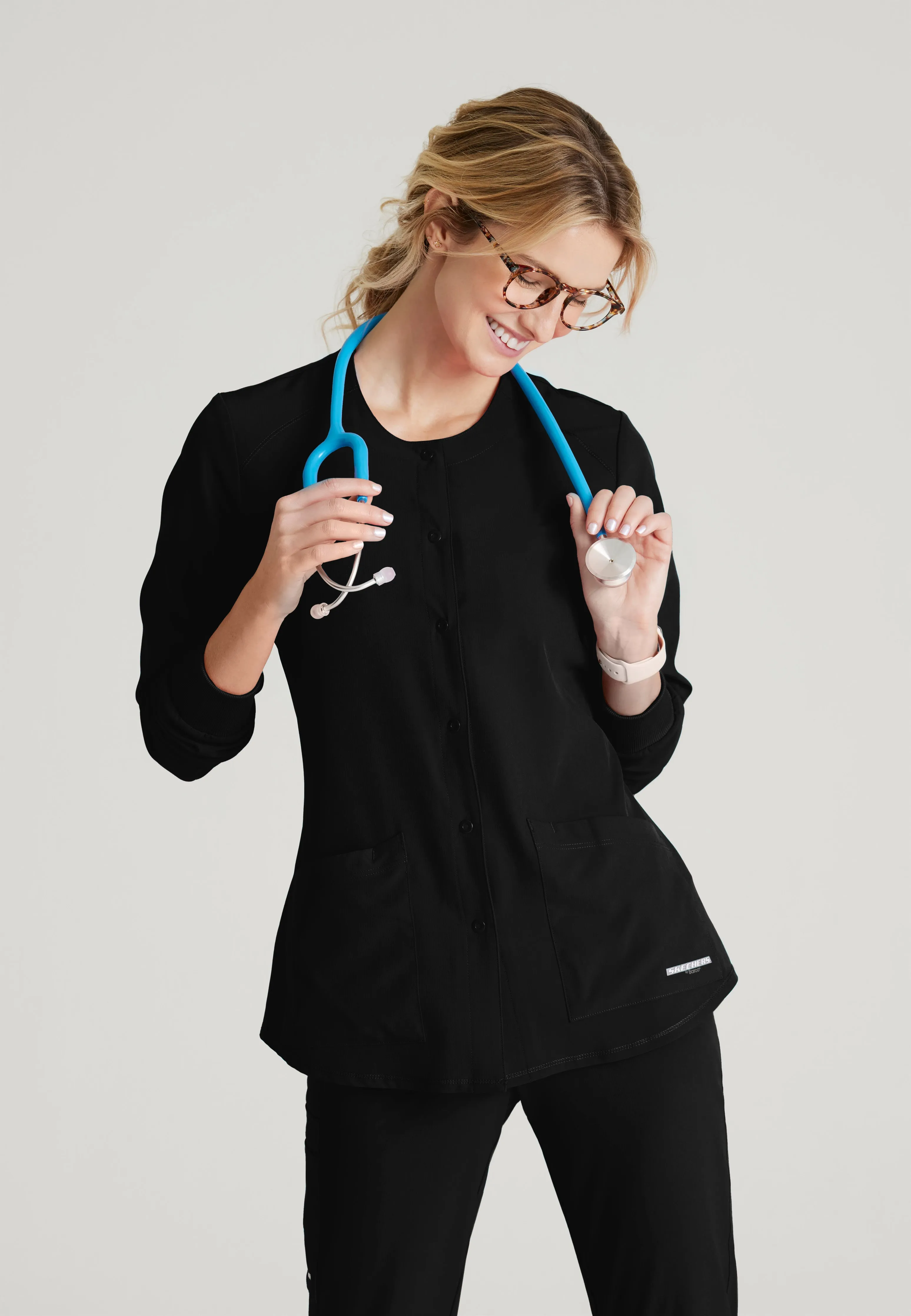 Stability 2-Pocket Crewneck Snap-Front Scrub Jacket