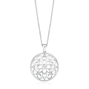 Sterling Silver Diamond Set Flower Disc Pendant