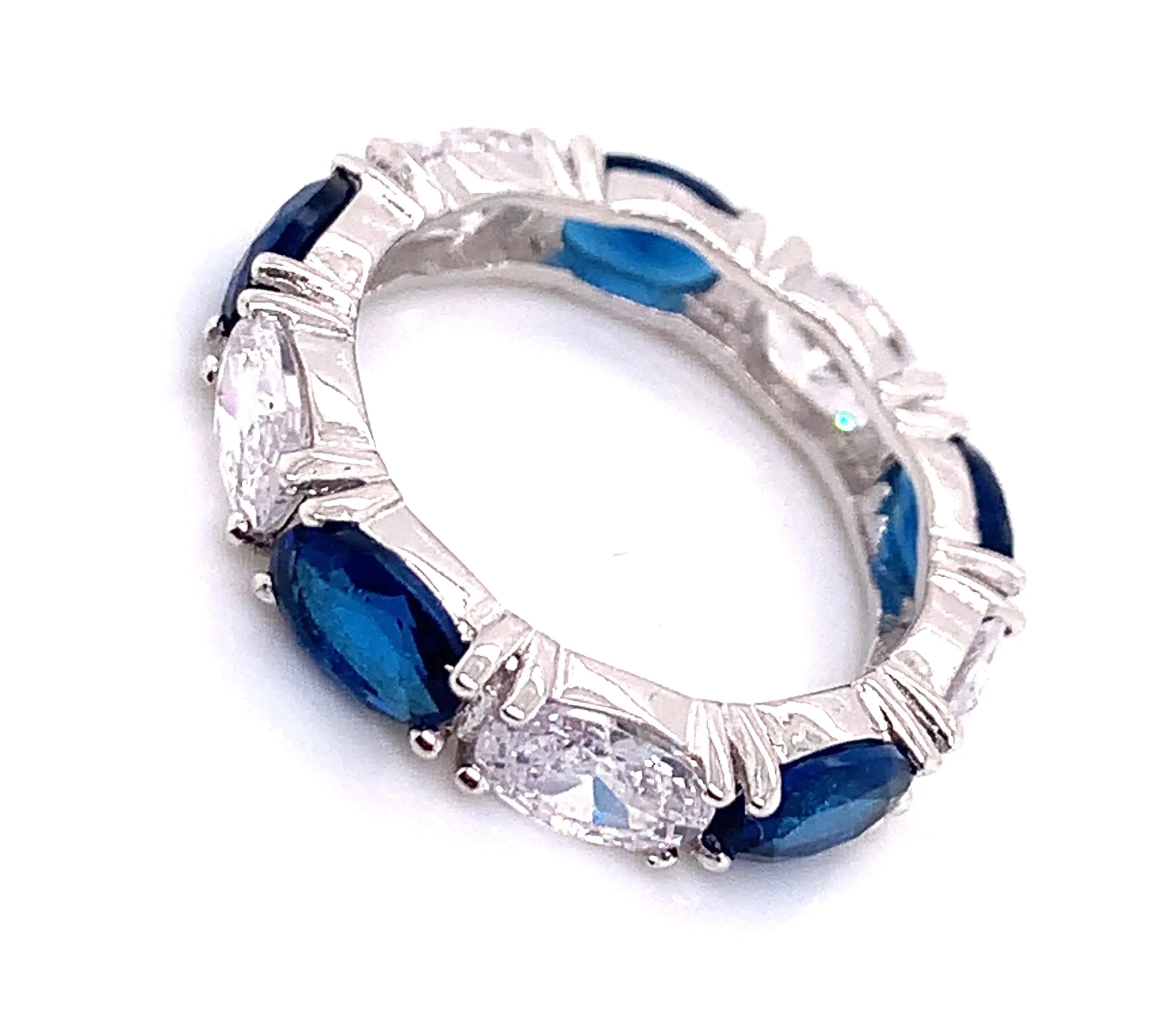 Sterling Silver Full Oval CZ & Sapphire Ring