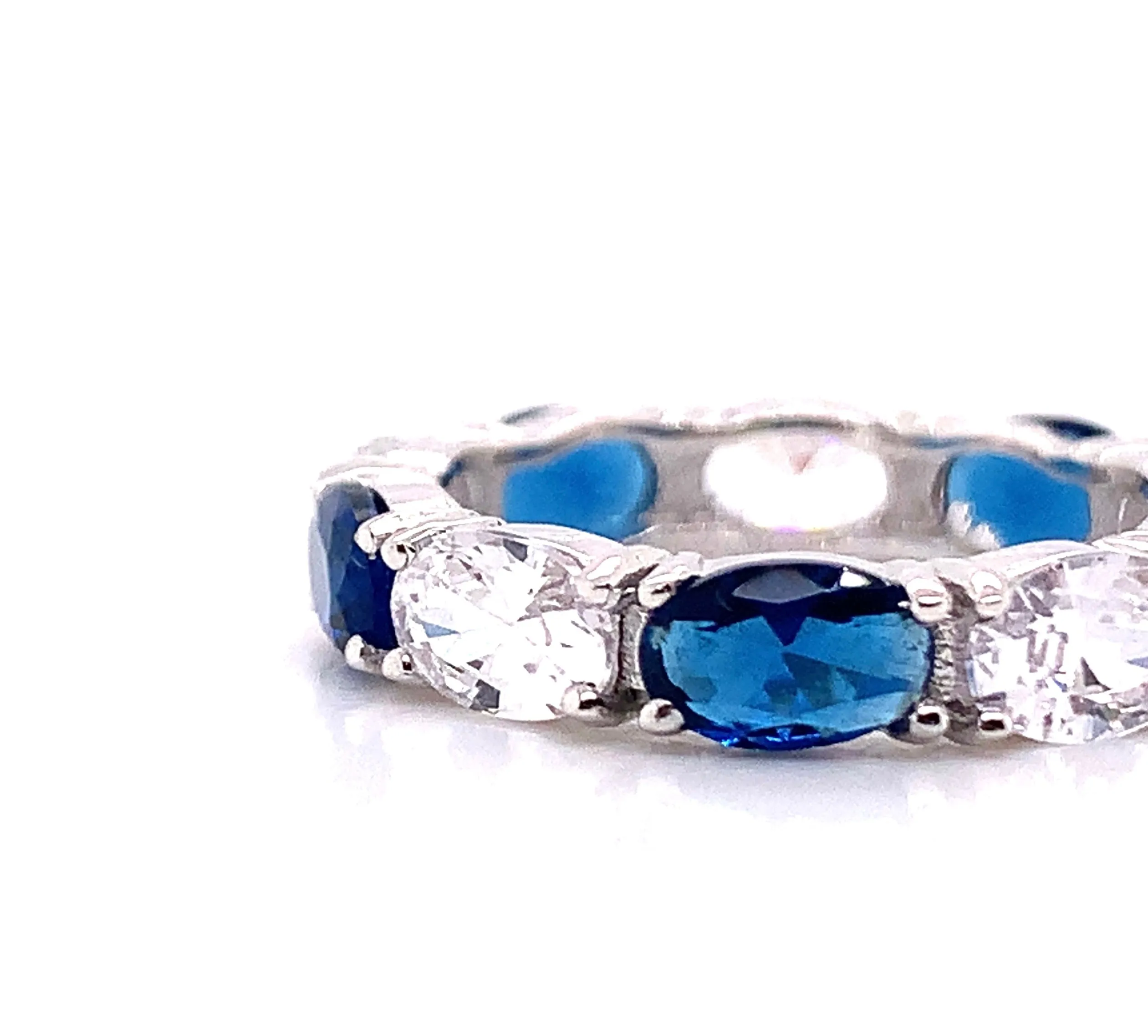 Sterling Silver Full Oval CZ & Sapphire Ring