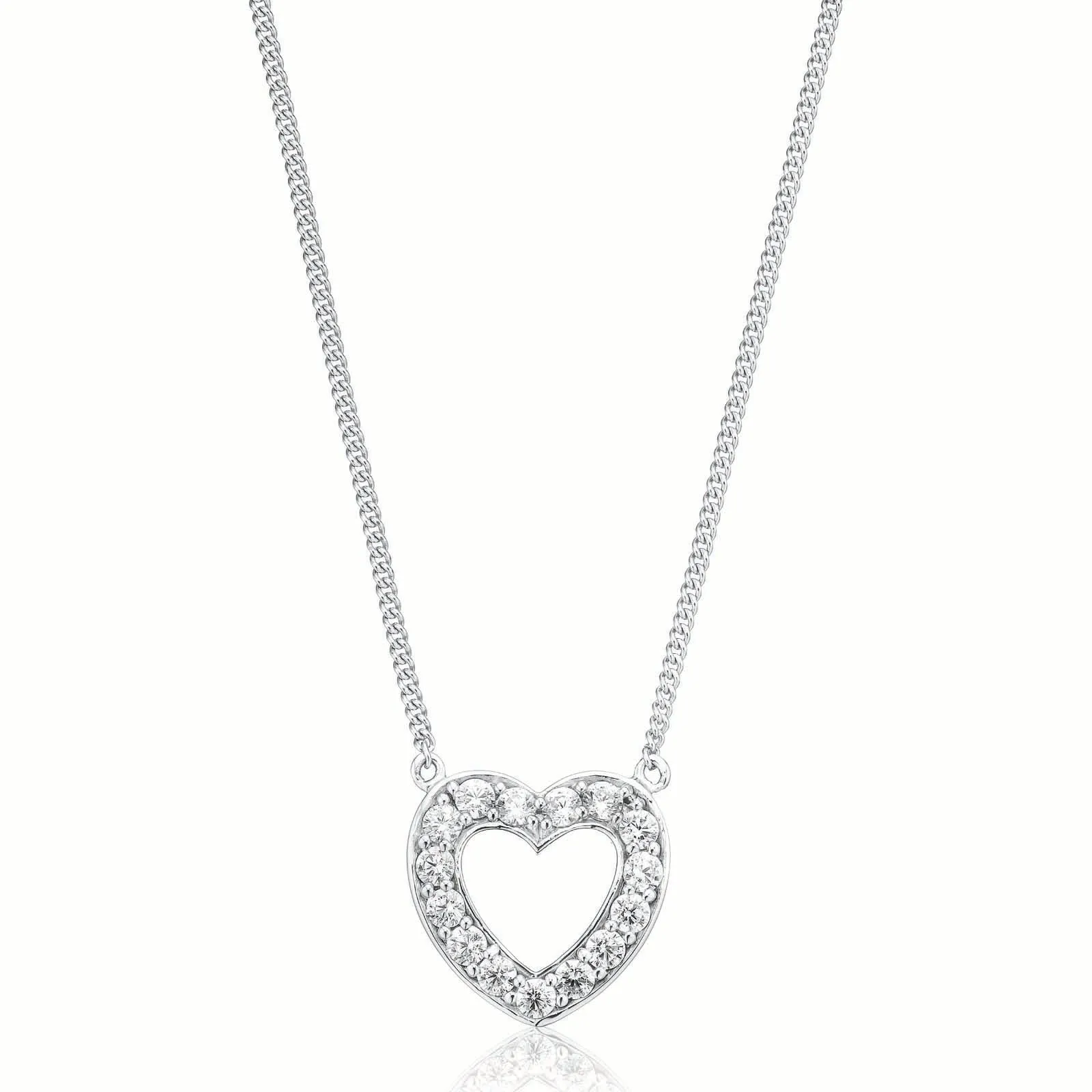 Sterling Silver Round Cubic Zirconia Heart Pendant