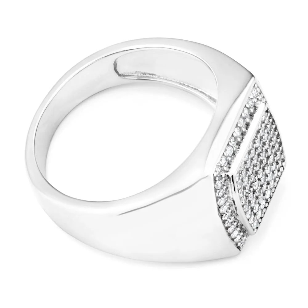 Sterling Silver Zirconia Grid Gents Ring