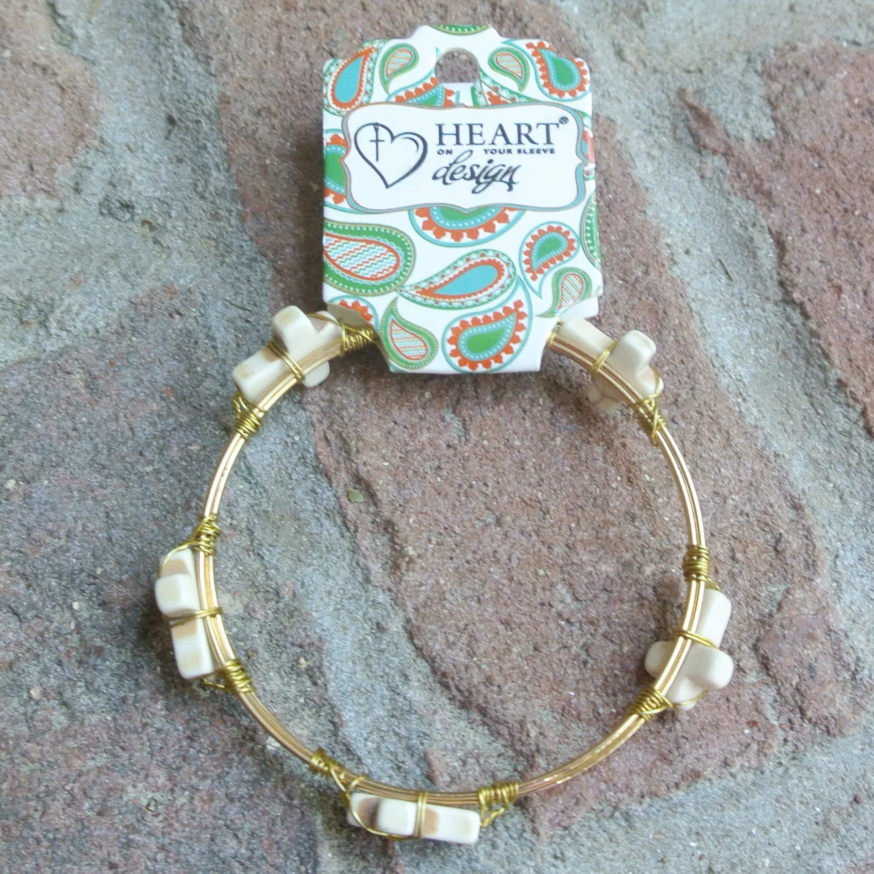 Stone Cross Bone Bangle Bracelet