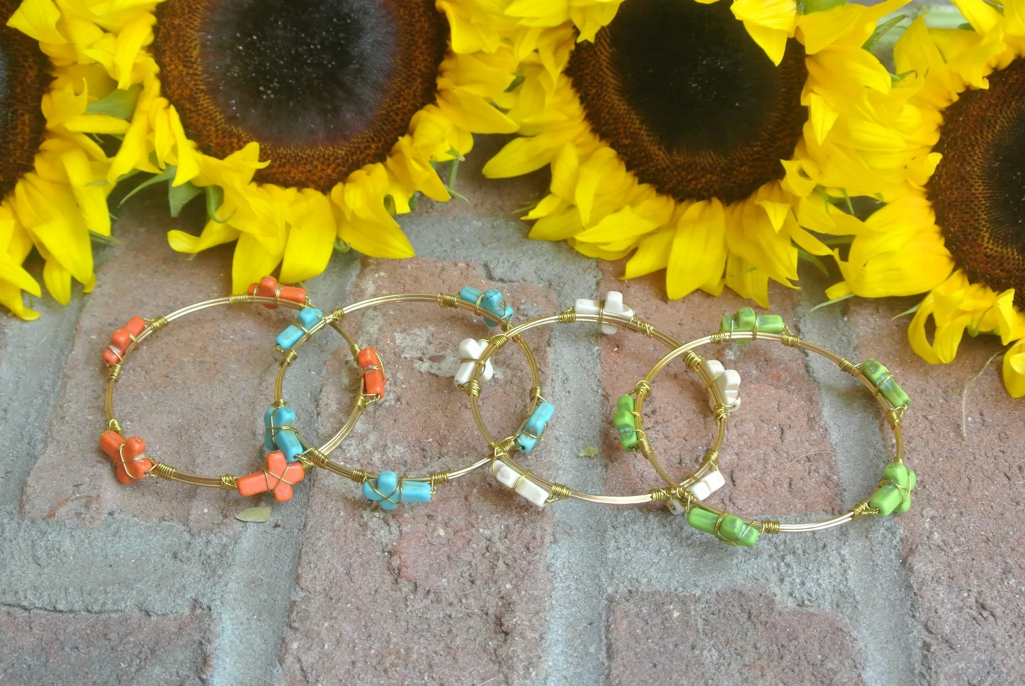 Stone Cross Bone Bangle Bracelet