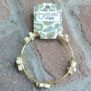 Stone Cross Bone Bangle Bracelet