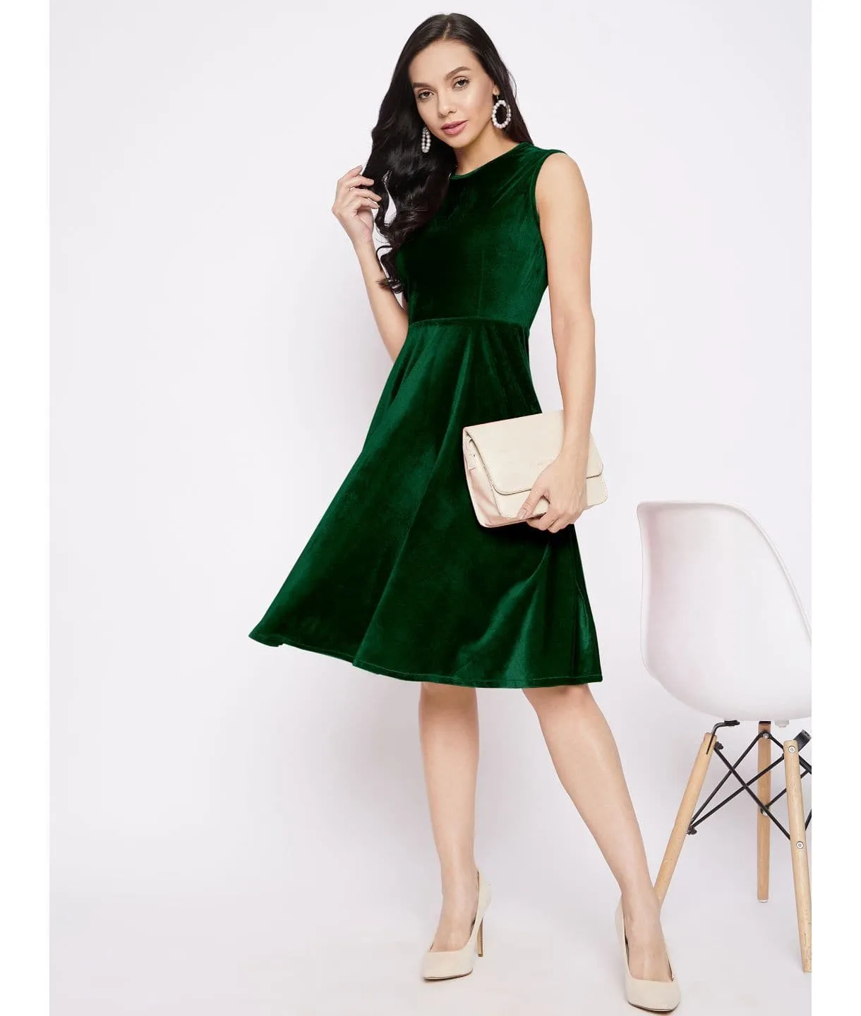 Stretchable Velvet Skater Dress