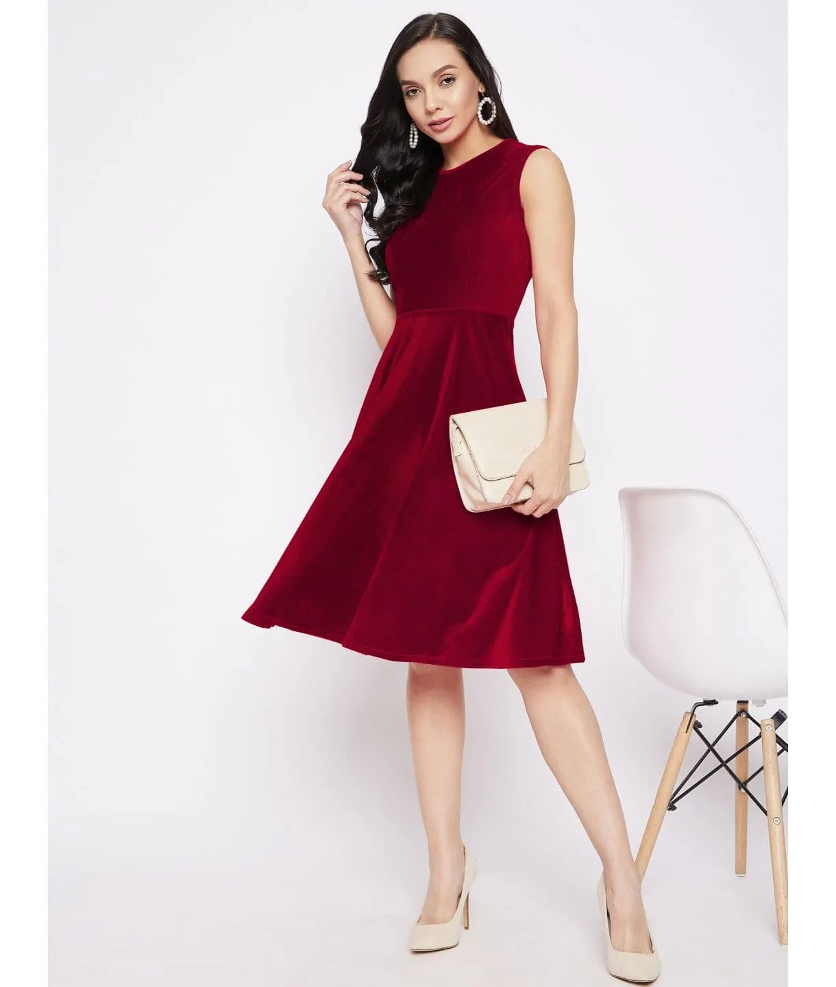 Stretchable Velvet Skater Dress