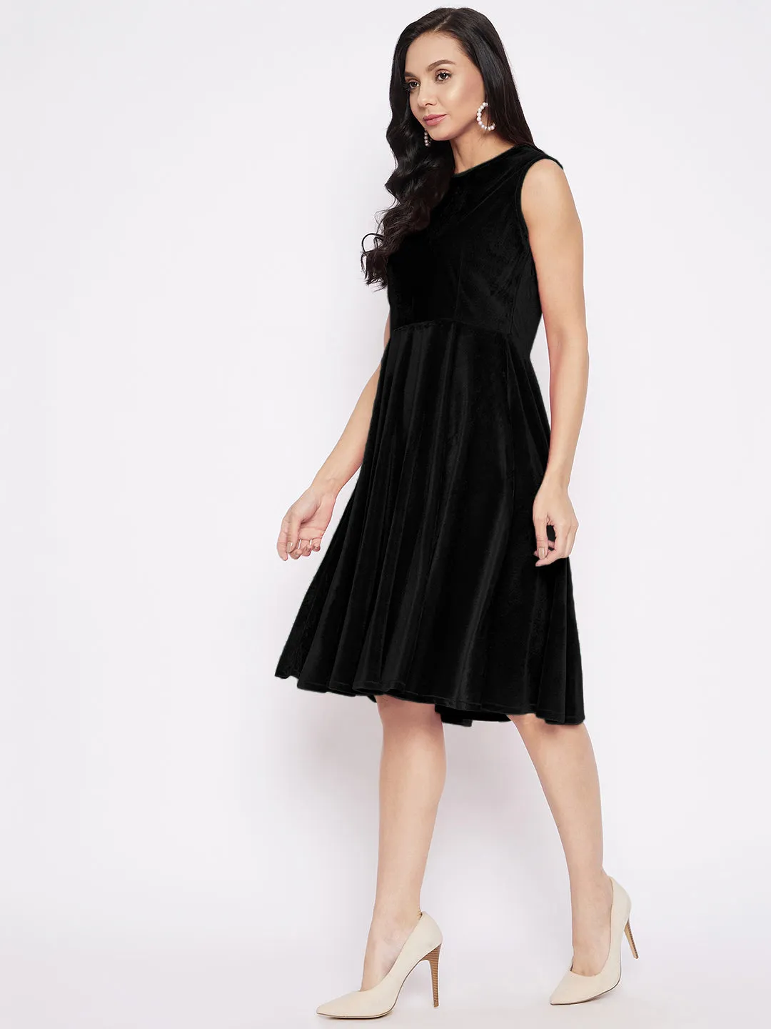 Stretchable Velvet Skater Dress