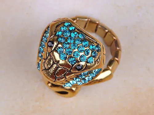 Striking Egyptian Curse Viper Cobra Blue Aqua Ring