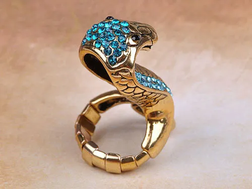 Striking Egyptian Curse Viper Cobra Blue Aqua Ring