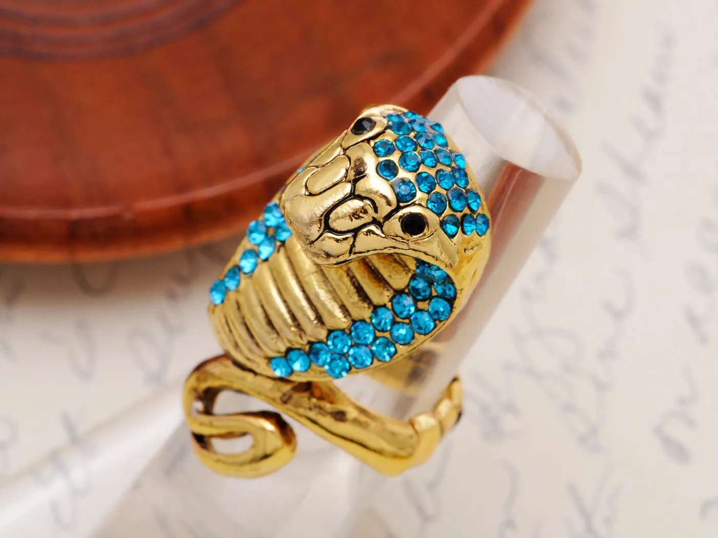 Striking Egyptian Curse Viper Cobra Blue Aqua Ring