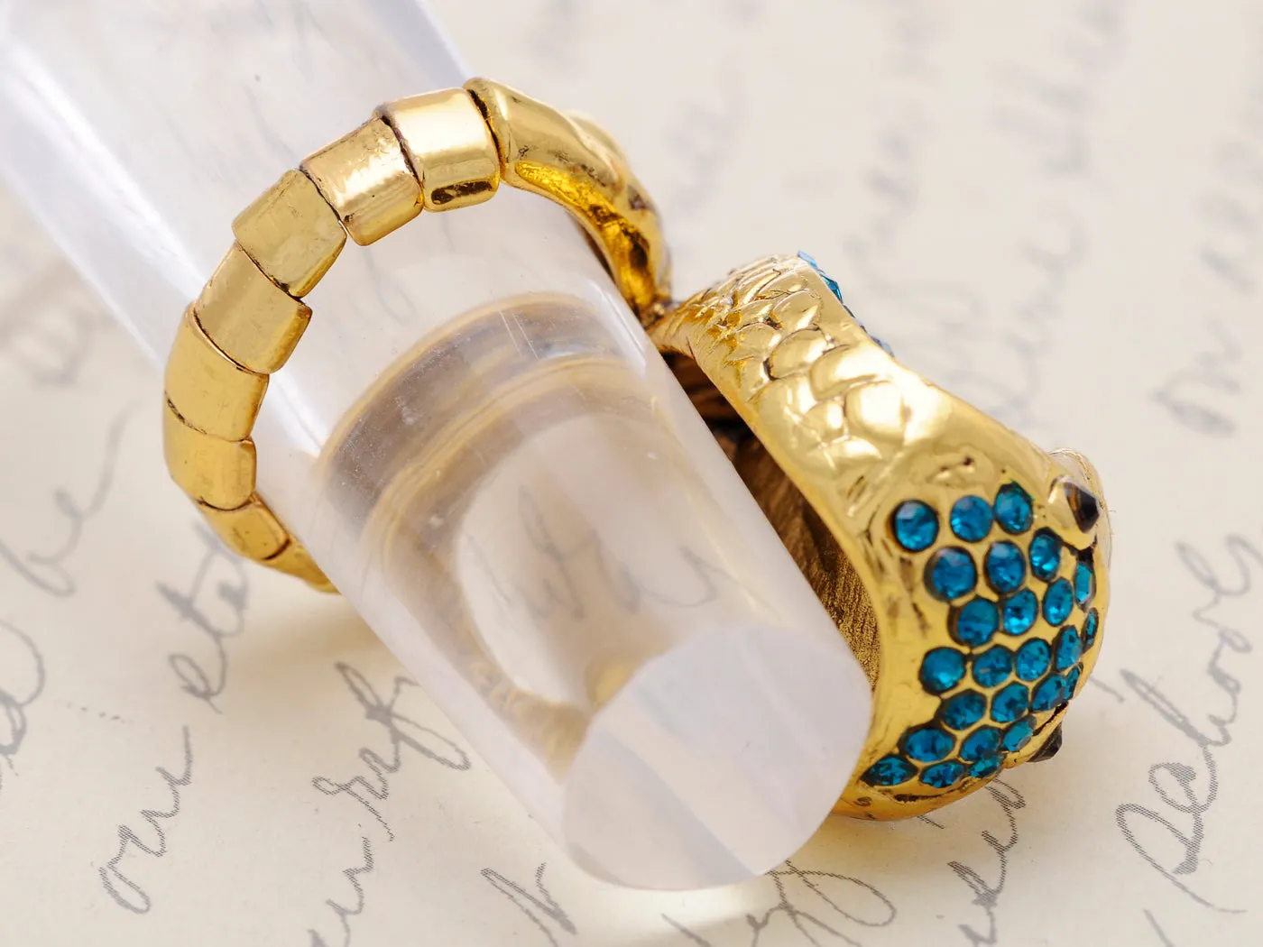 Striking Egyptian Curse Viper Cobra Blue Aqua Ring
