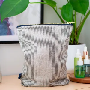Striped Blue/Natural Linen Toiletry Bag