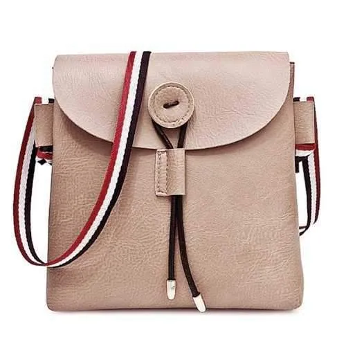 Striped Contrasting Color Faux Leather Crossbody Bag - Khaki