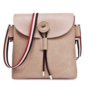 Striped Contrasting Color Faux Leather Crossbody Bag - Khaki