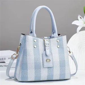 Striped Lambskin Satchel blue and white