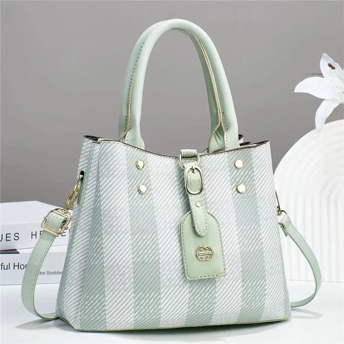 Striped Lambskin Satchel blue and white