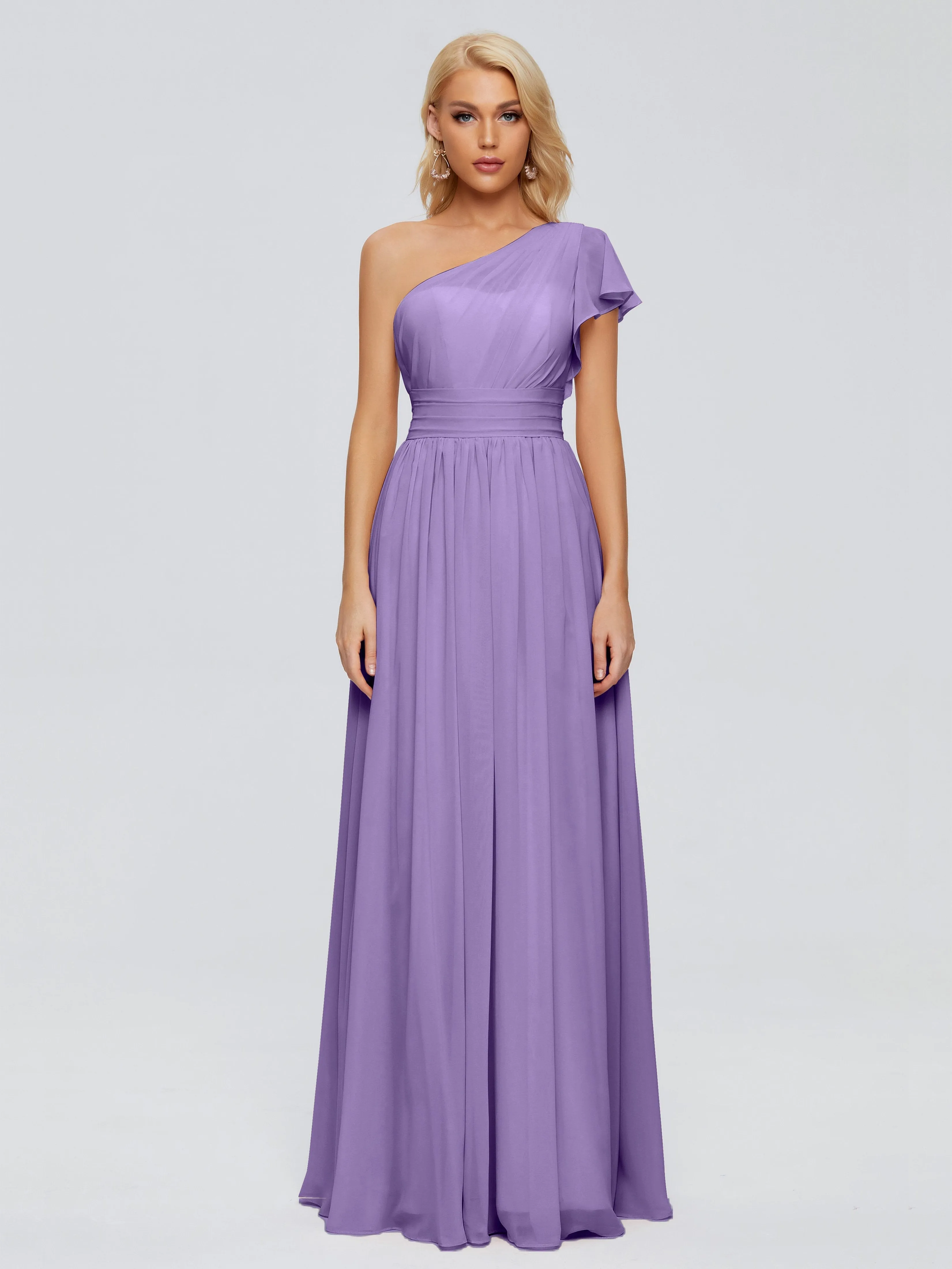 Tahiti Color Bridesmaid Dress Rylee Gorgeous One Shoulder Pleated Chiffon Bridesmaid Dresses