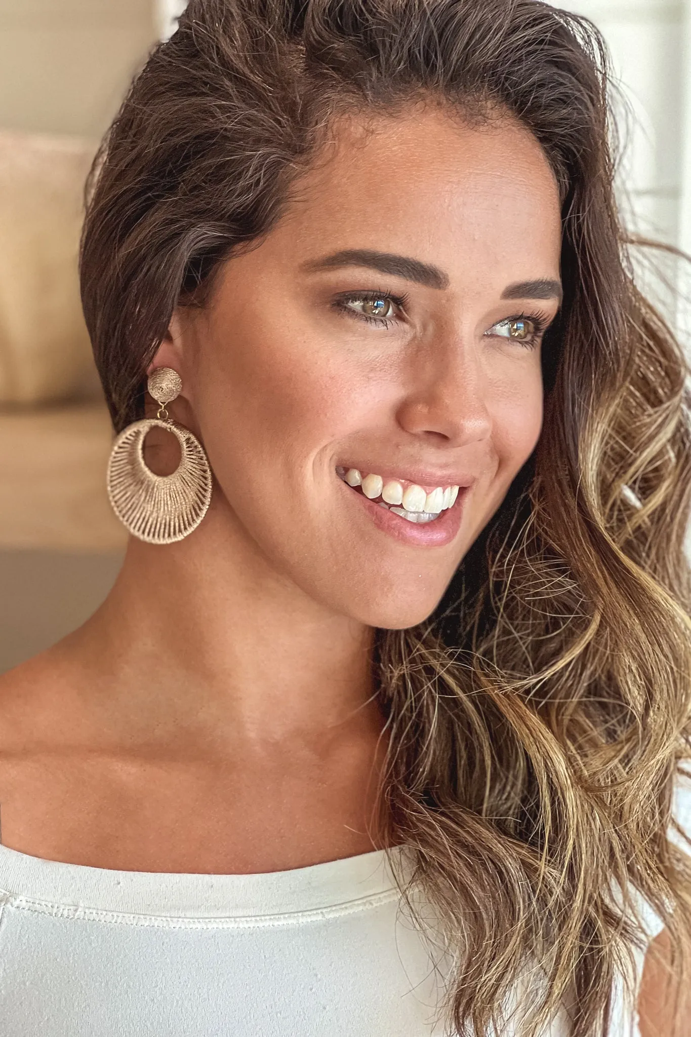 Tan Thread Woven Drop Earrings