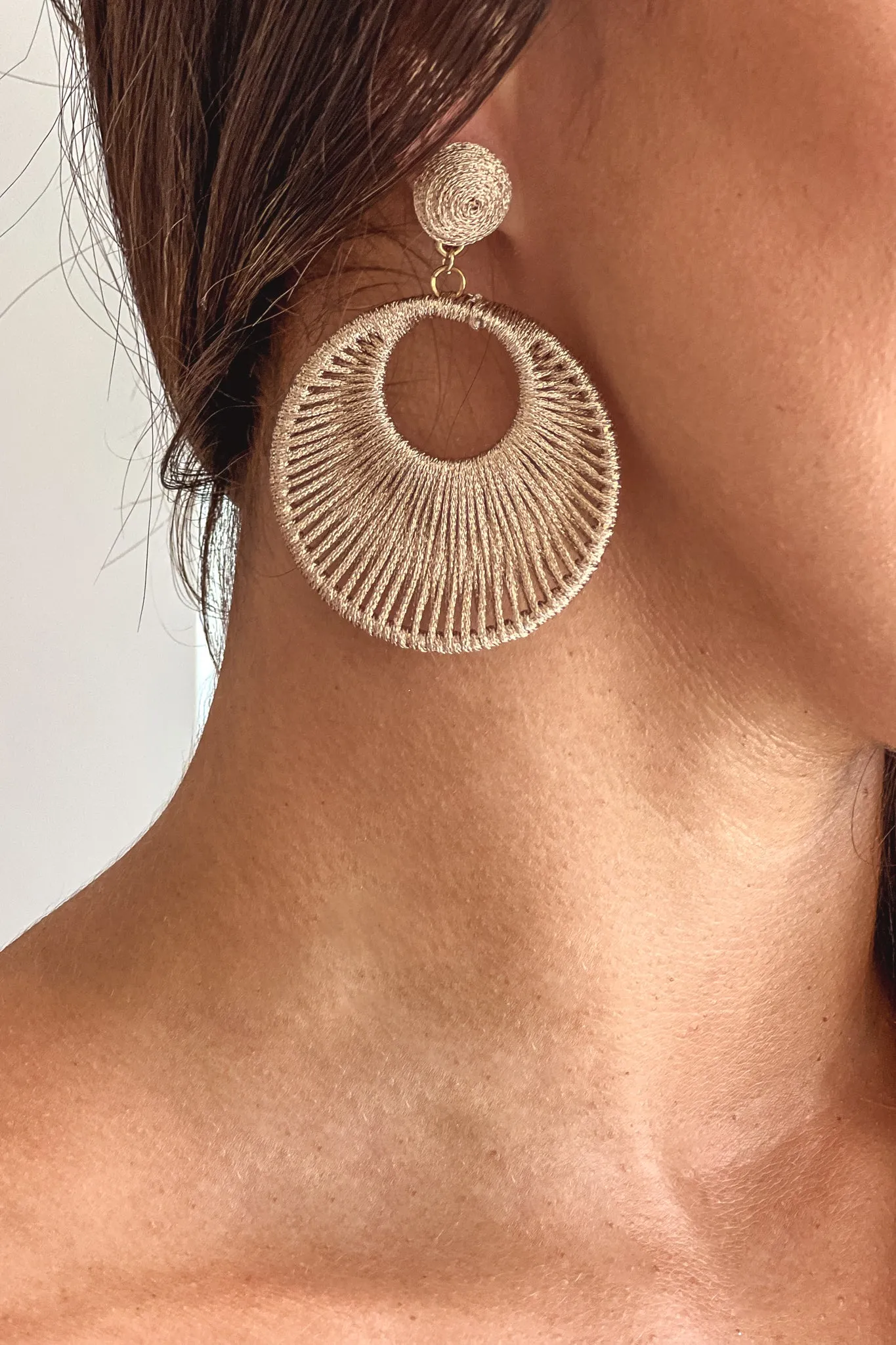 Tan Thread Woven Drop Earrings