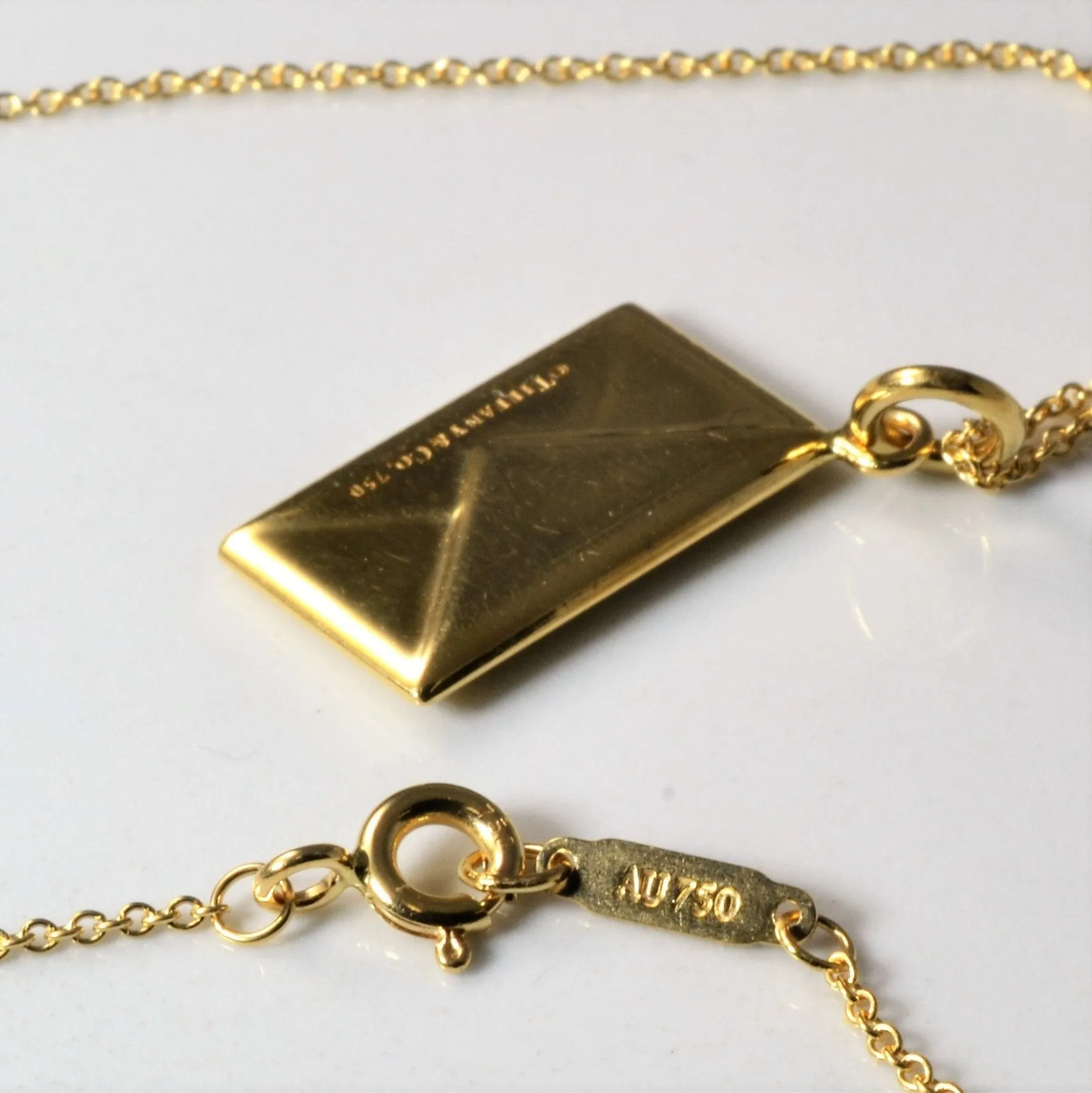 'Tiffany & Co.' Diamond Envelope Charm Pendant Necklace | 0.20ct | 16" |
