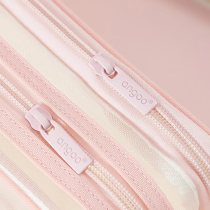 Transparent Mesh Double Zippers Rectangular Pencil Case