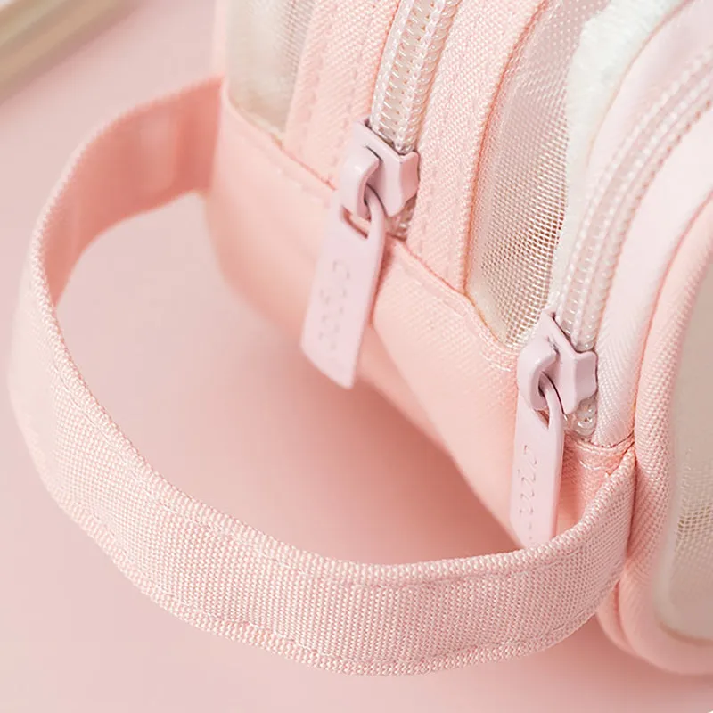 Transparent Mesh Double Zippers Rectangular Pencil Case