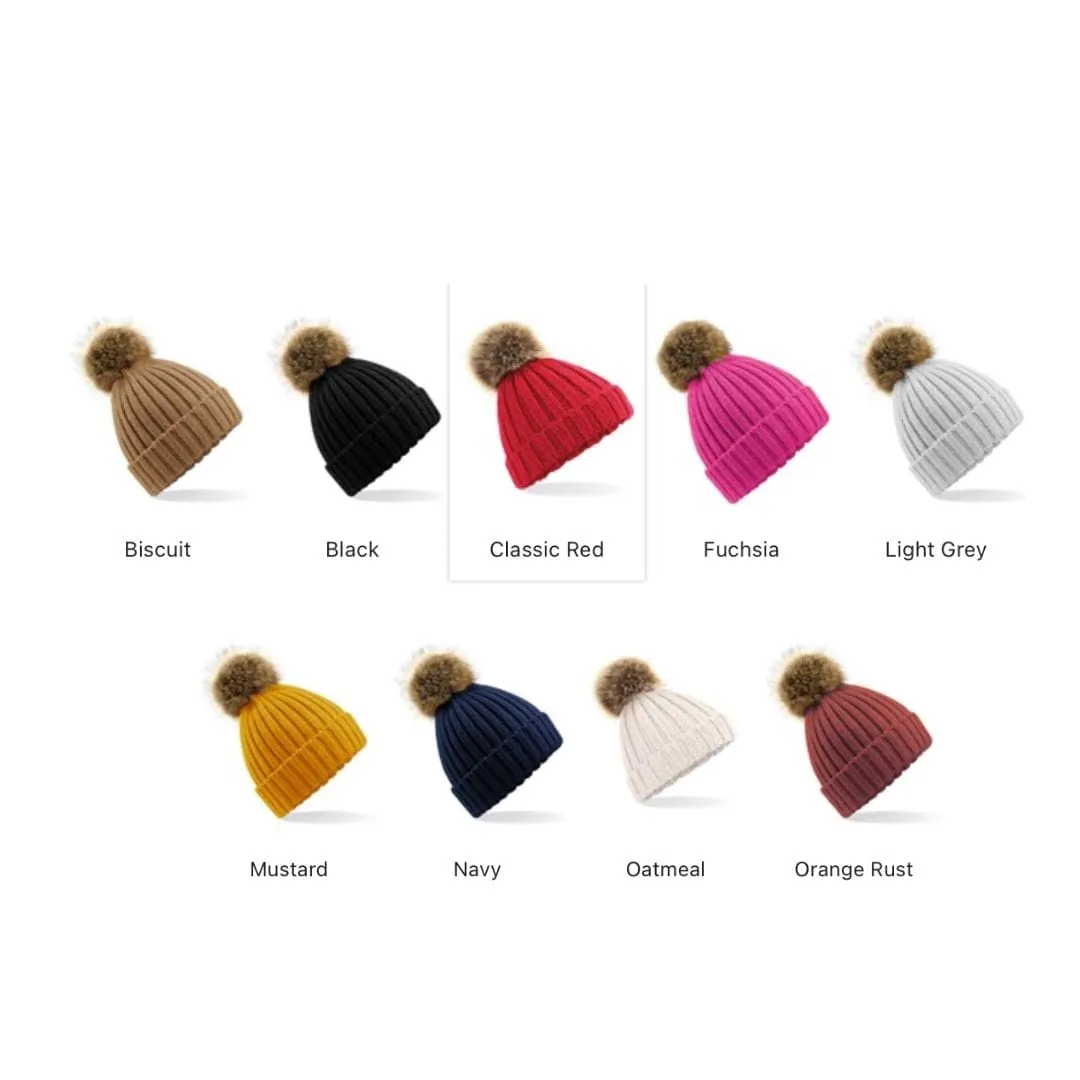 Vegan Fur Chunky Pom Pom Beanie | Multiple Colours