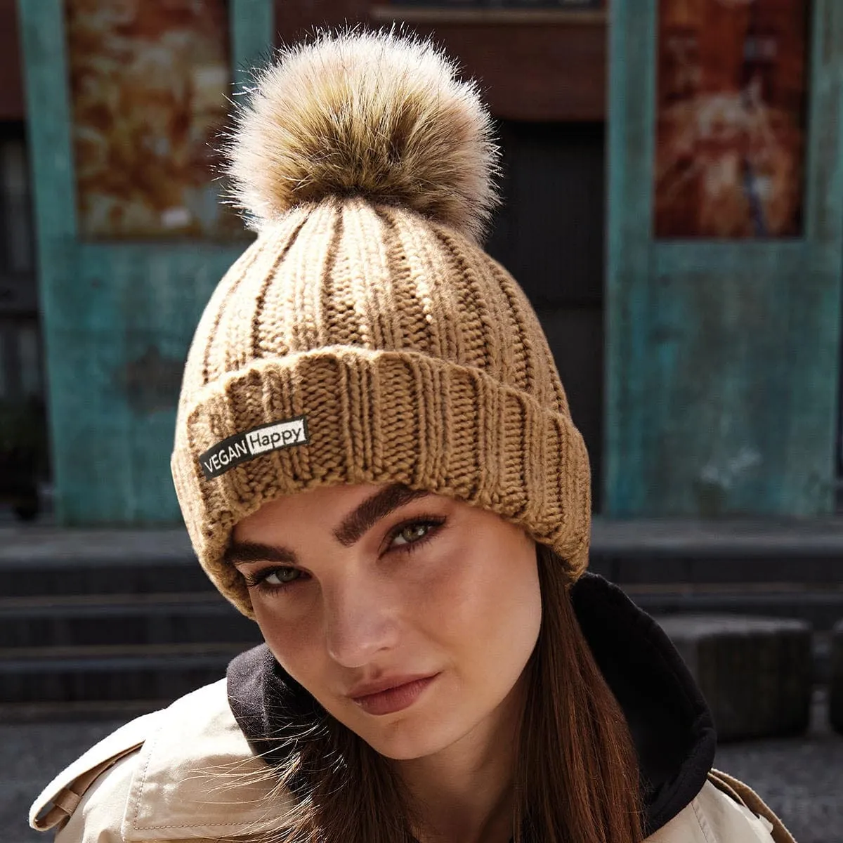 Vegan Fur Chunky Pom Pom Beanie | Multiple Colours