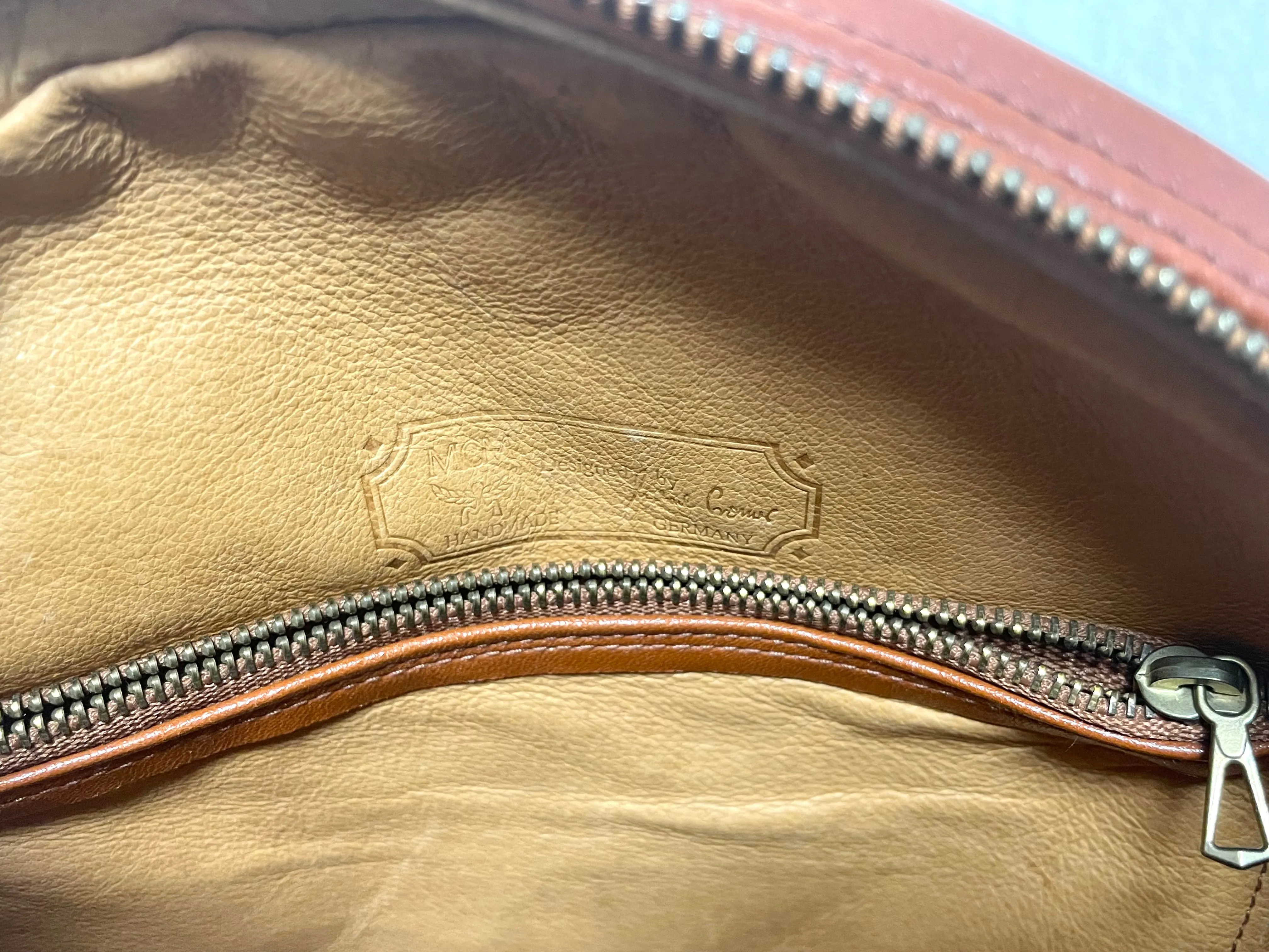 Vintage MCM brown monogram round Suzy Wong shoulder bag with brown leather trimmings. Designed by Michael Cromer. Unisex. 070304ac1