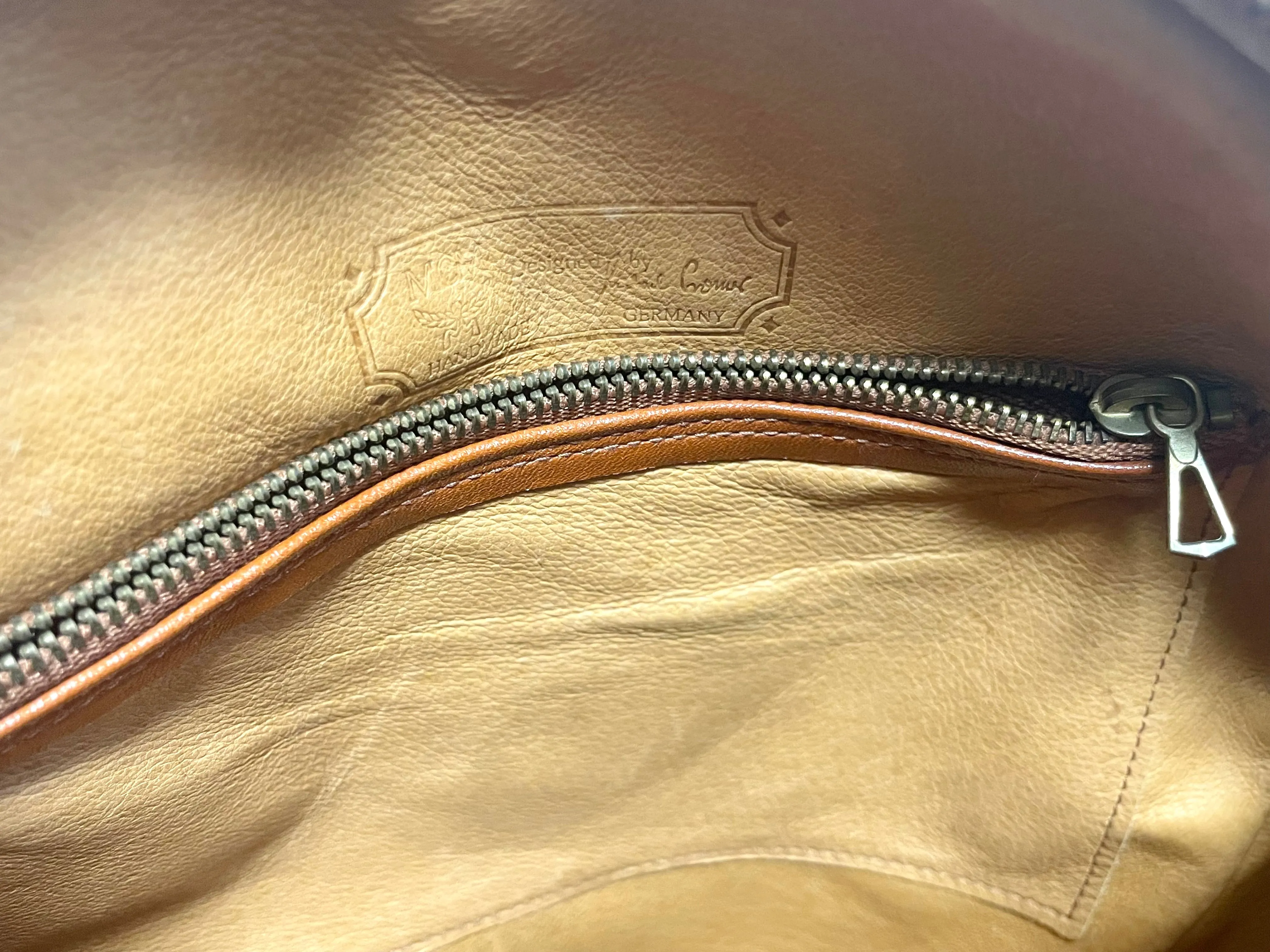 Vintage MCM brown monogram round Suzy Wong shoulder bag with brown leather trimmings. Designed by Michael Cromer. Unisex. 070304ac1