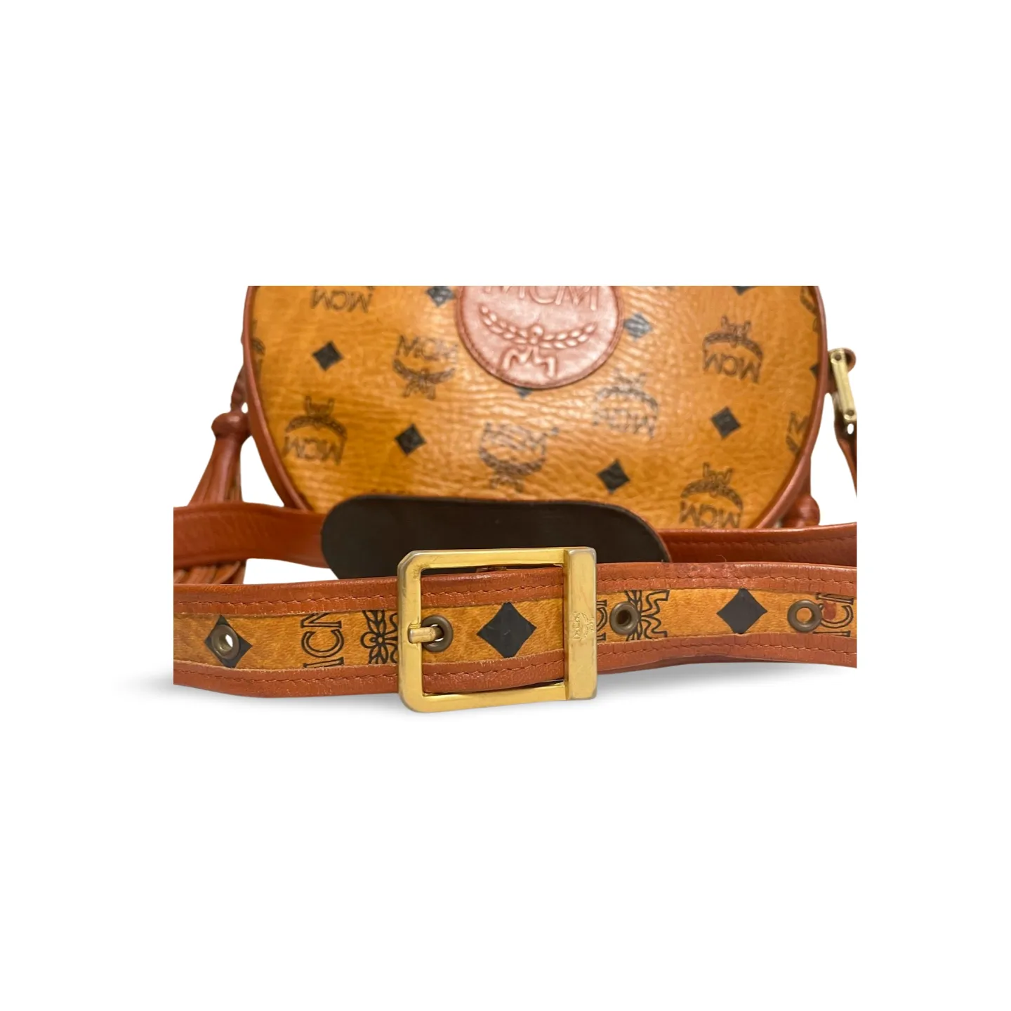 Vintage MCM brown monogram round Suzy Wong shoulder bag with brown leather trimmings. Designed by Michael Cromer. Unisex. 070304ac1