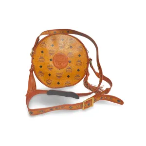 Vintage MCM brown monogram round Suzy Wong shoulder bag with brown leather trimmings. Designed by Michael Cromer. Unisex. 070304ac1