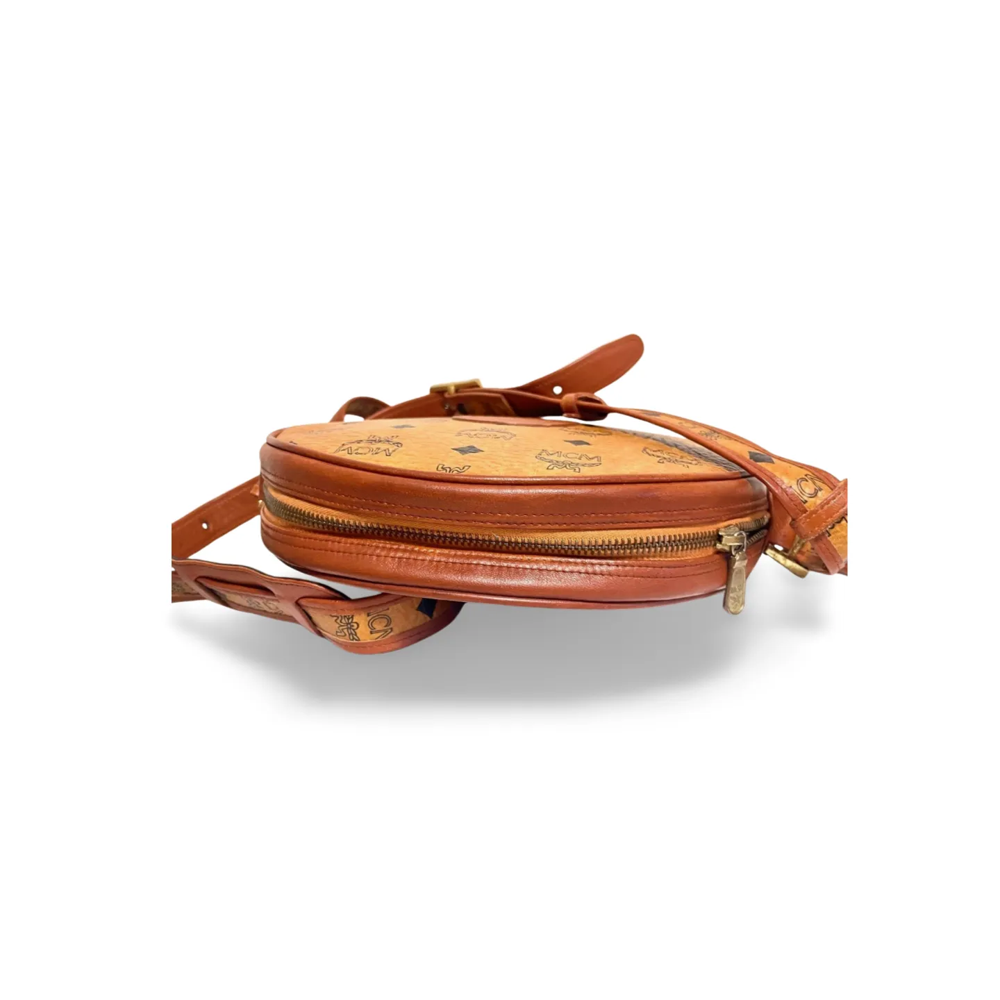Vintage MCM brown monogram round Suzy Wong shoulder bag with brown leather trimmings. Designed by Michael Cromer. Unisex. 070304ac1