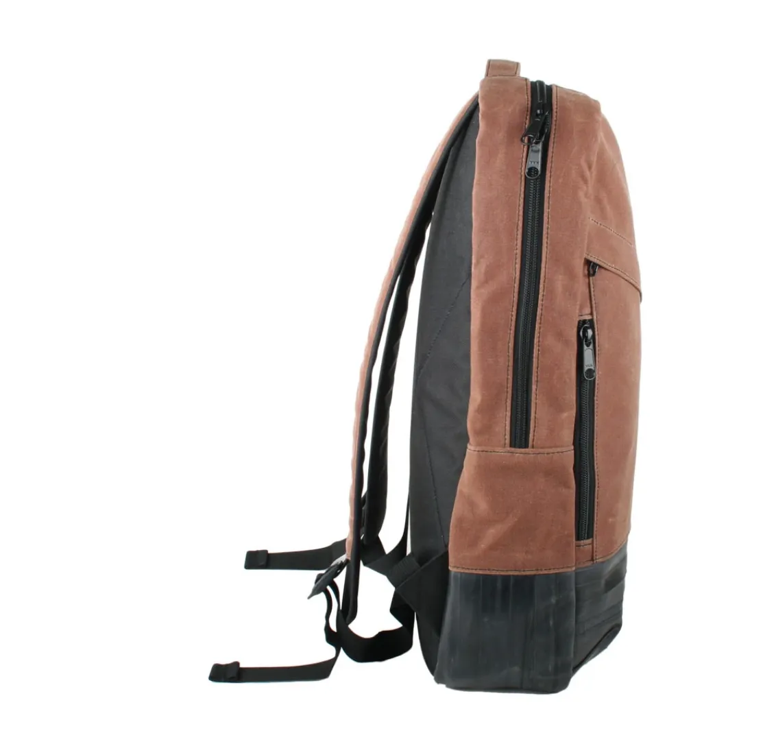Waxed Canvas Backpack- USA Made from upcycled canvas & bicycle inner tubes- Save Landfill Space!