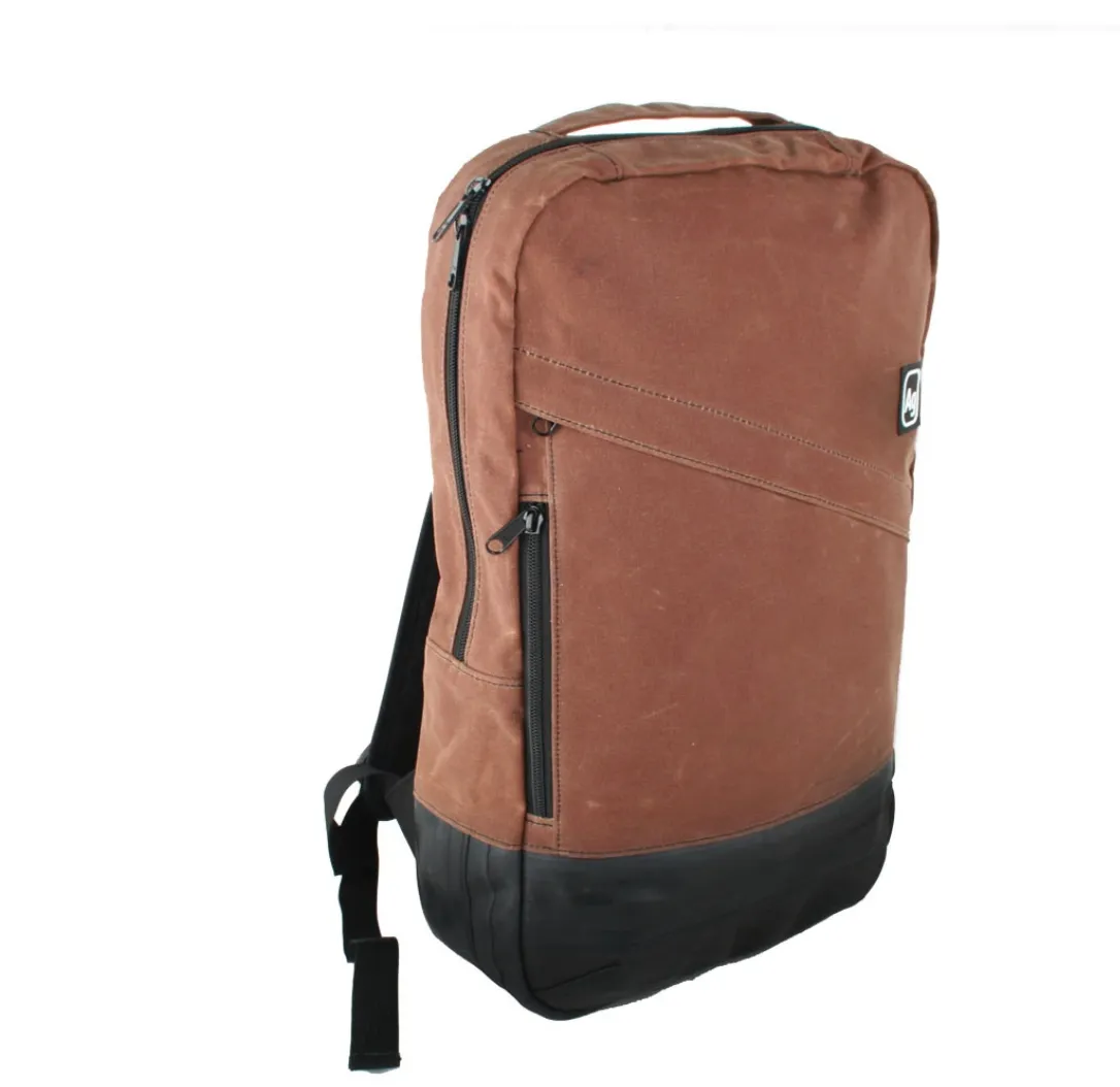 Waxed Canvas Backpack- USA Made from upcycled canvas & bicycle inner tubes- Save Landfill Space!