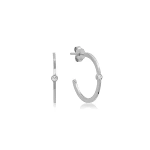 White Gold Small Hoops with Diamond Bezel Accent