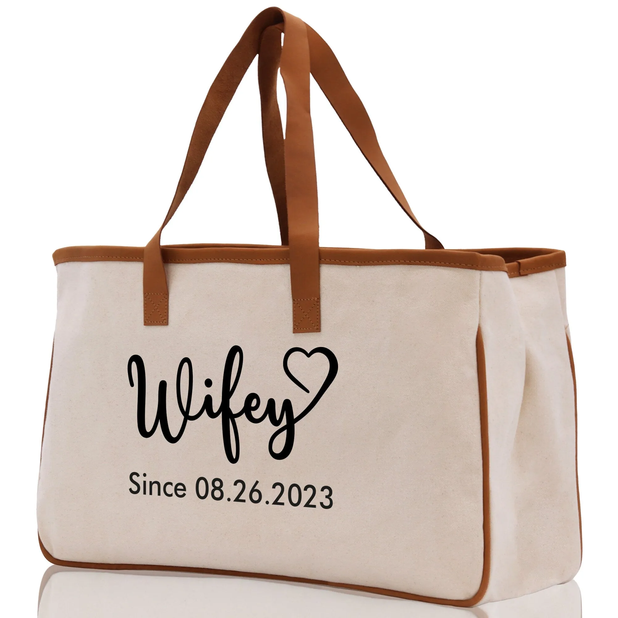 Wifey Personalization Cotton Canvas Tote Bag Bridal Party Tote Anniversary Gift For Wife Honeymoon Tote Est Year Tote Bag Engagement Gift