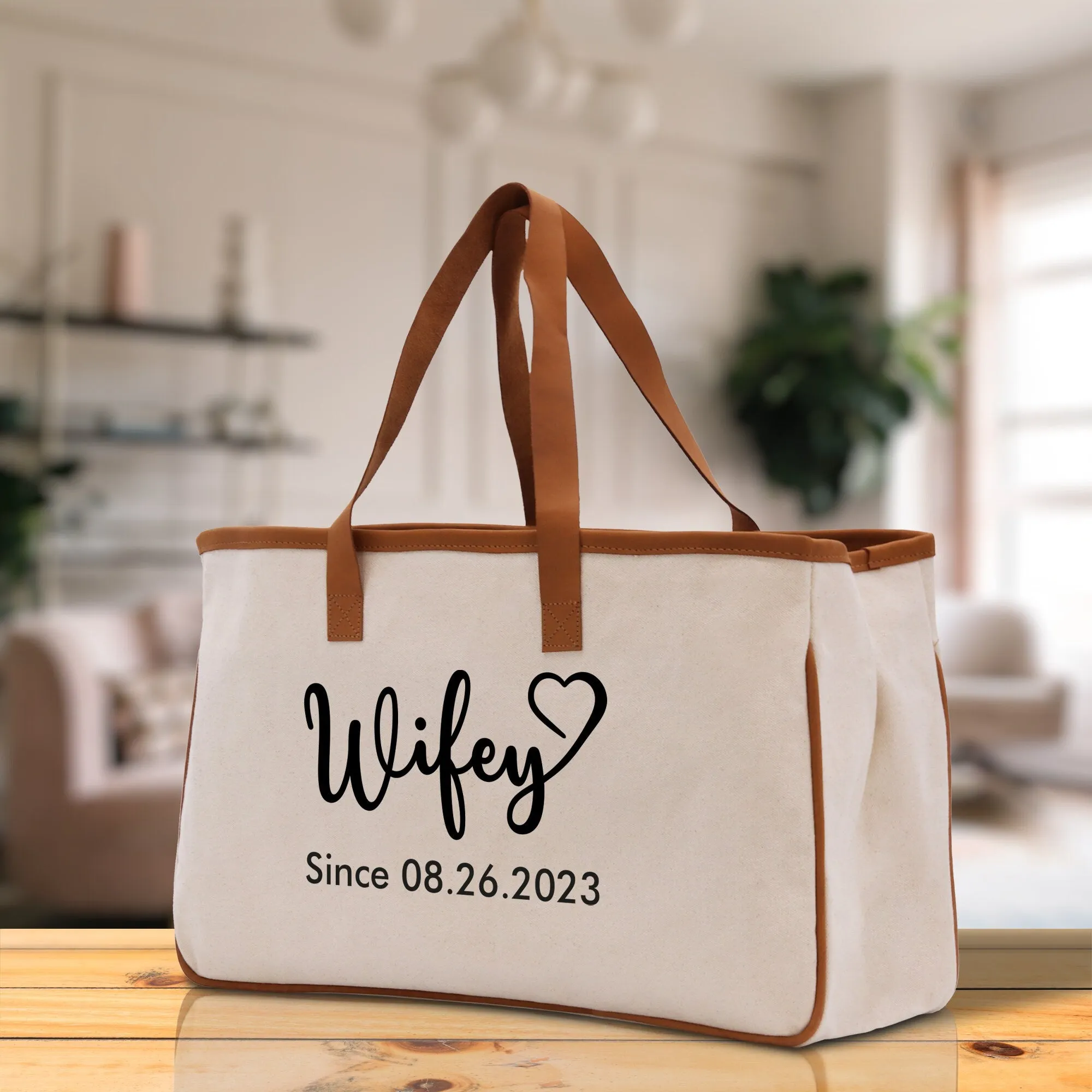 Wifey Personalization Cotton Canvas Tote Bag Bridal Party Tote Anniversary Gift For Wife Honeymoon Tote Est Year Tote Bag Engagement Gift