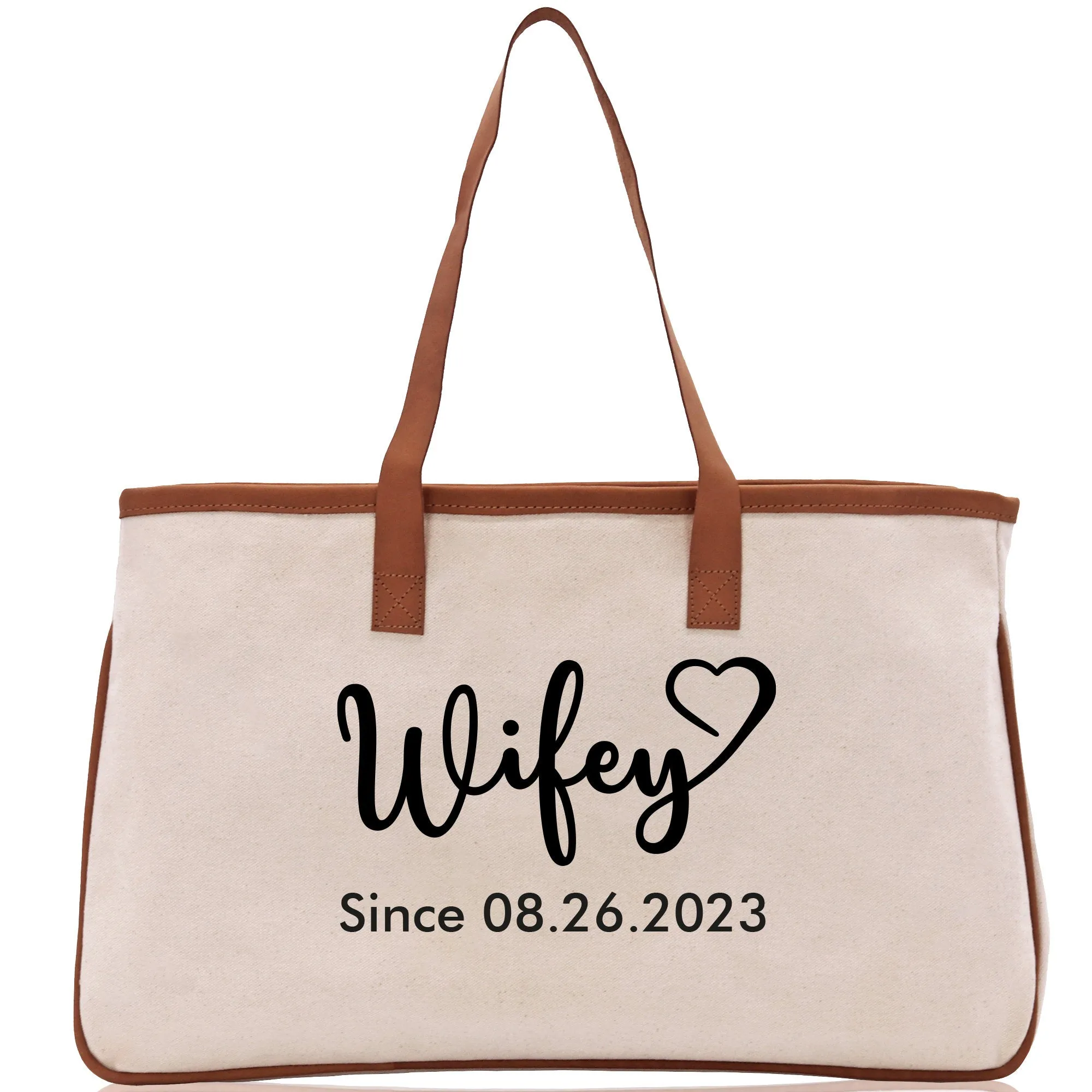 Wifey Personalization Cotton Canvas Tote Bag Bridal Party Tote Anniversary Gift For Wife Honeymoon Tote Est Year Tote Bag Engagement Gift