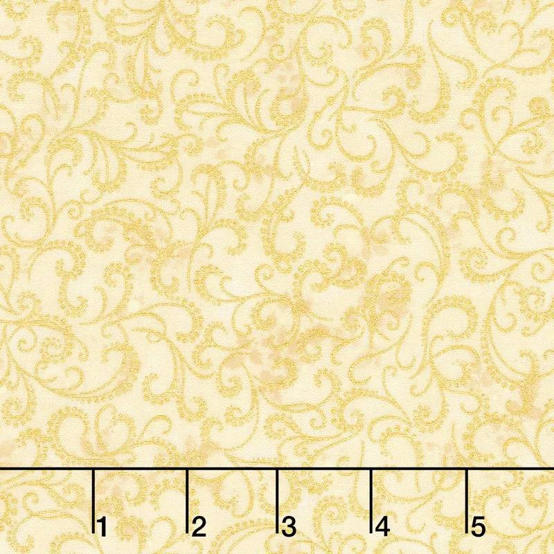 Winter's Grandeur - Champagne Ornate Scroll Ivory Metallic Yardage