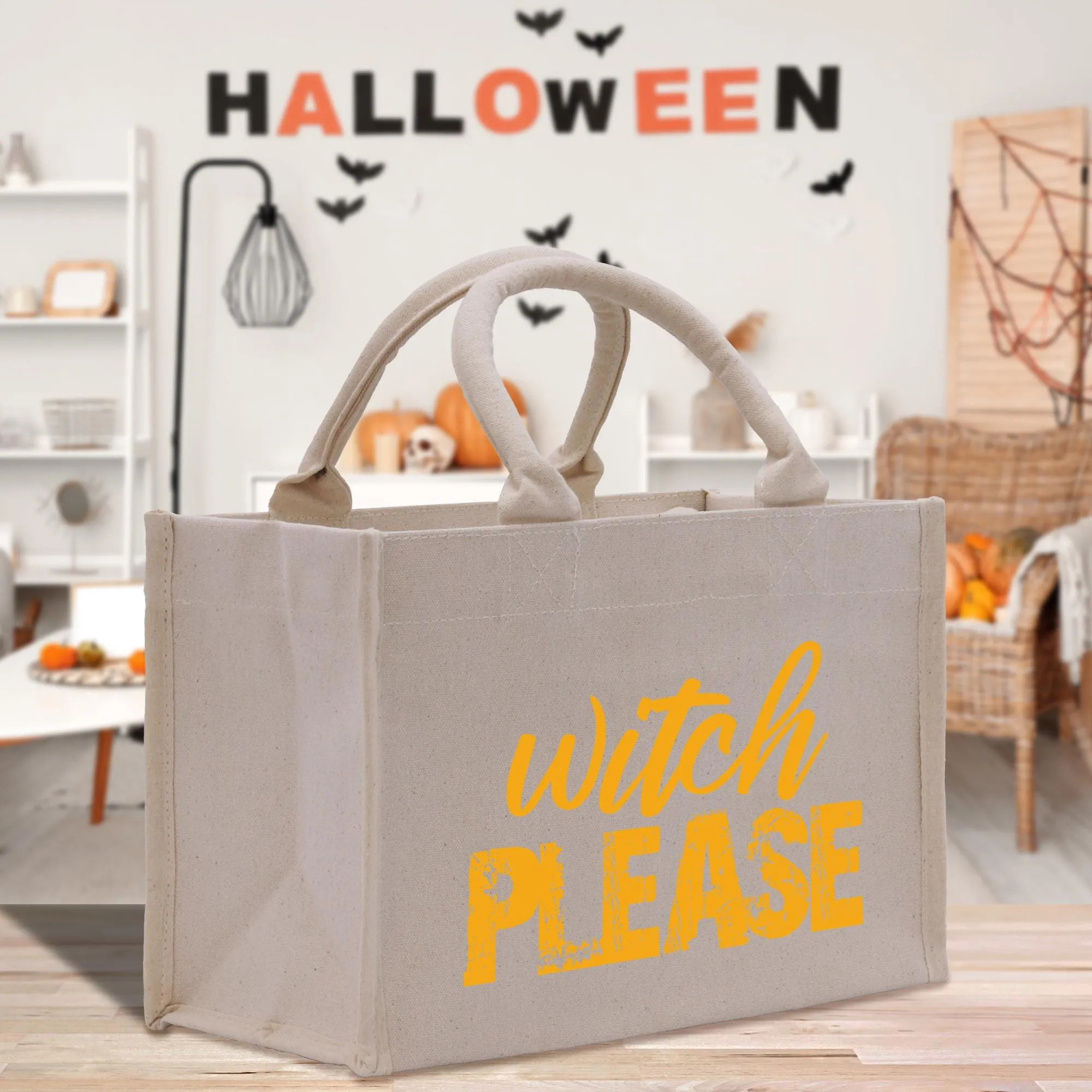 Witch Please Halloween Trick or Treat Tote Bag Halloween Bag for Kids Halloween Gift Halloween Candy Bag Doodles Cute Canvas Bag (HW1036)