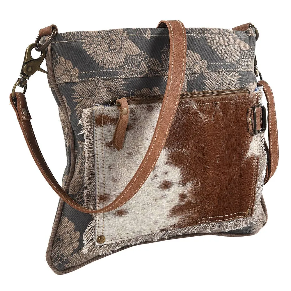 Women Leather Bag Real Cowhide Leather and Upcycled Canvas