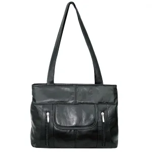 Women's Black Organiser Patch Leather Handbag