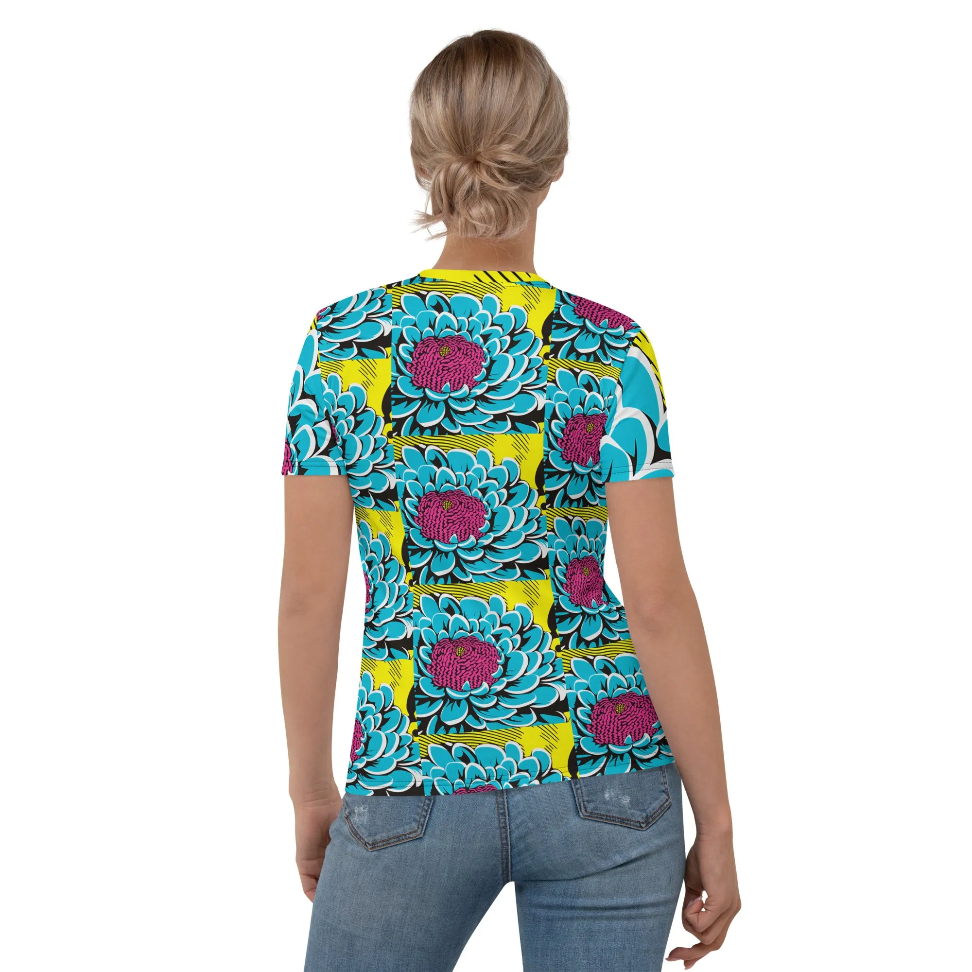 Women's Pop Art BJJ Short Sleeve Rash Guard - Roy Lichtenstein Inspired Dahlia Design 002