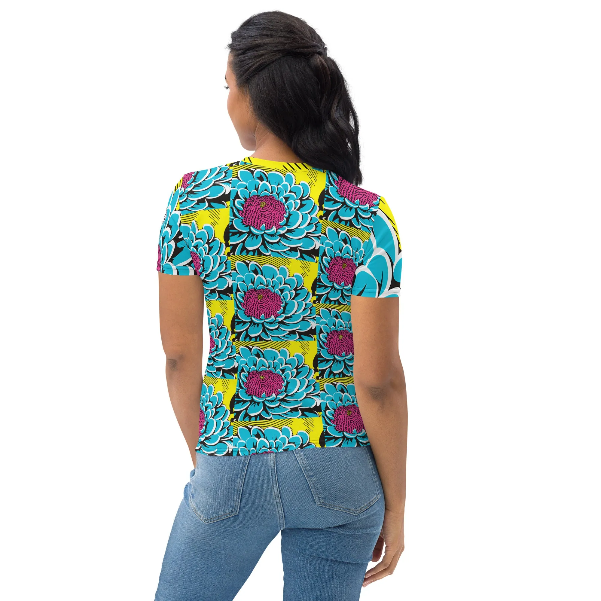 Women's Pop Art BJJ Short Sleeve Rash Guard - Roy Lichtenstein Inspired Dahlia Design 002