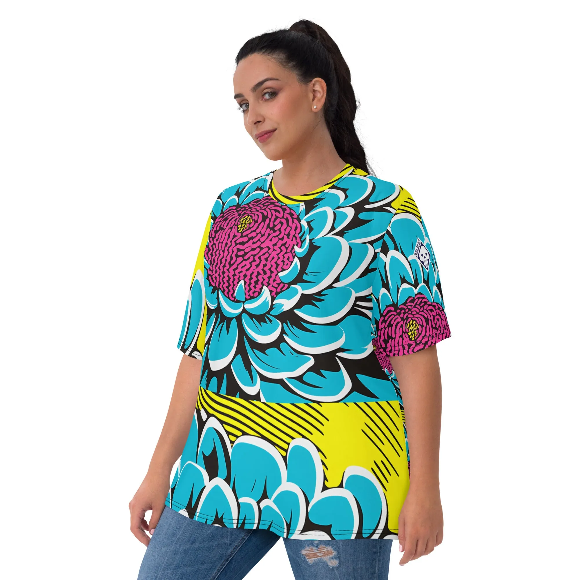 Women's Pop Art BJJ Short Sleeve Rash Guard - Roy Lichtenstein Inspired Dahlia Design 002