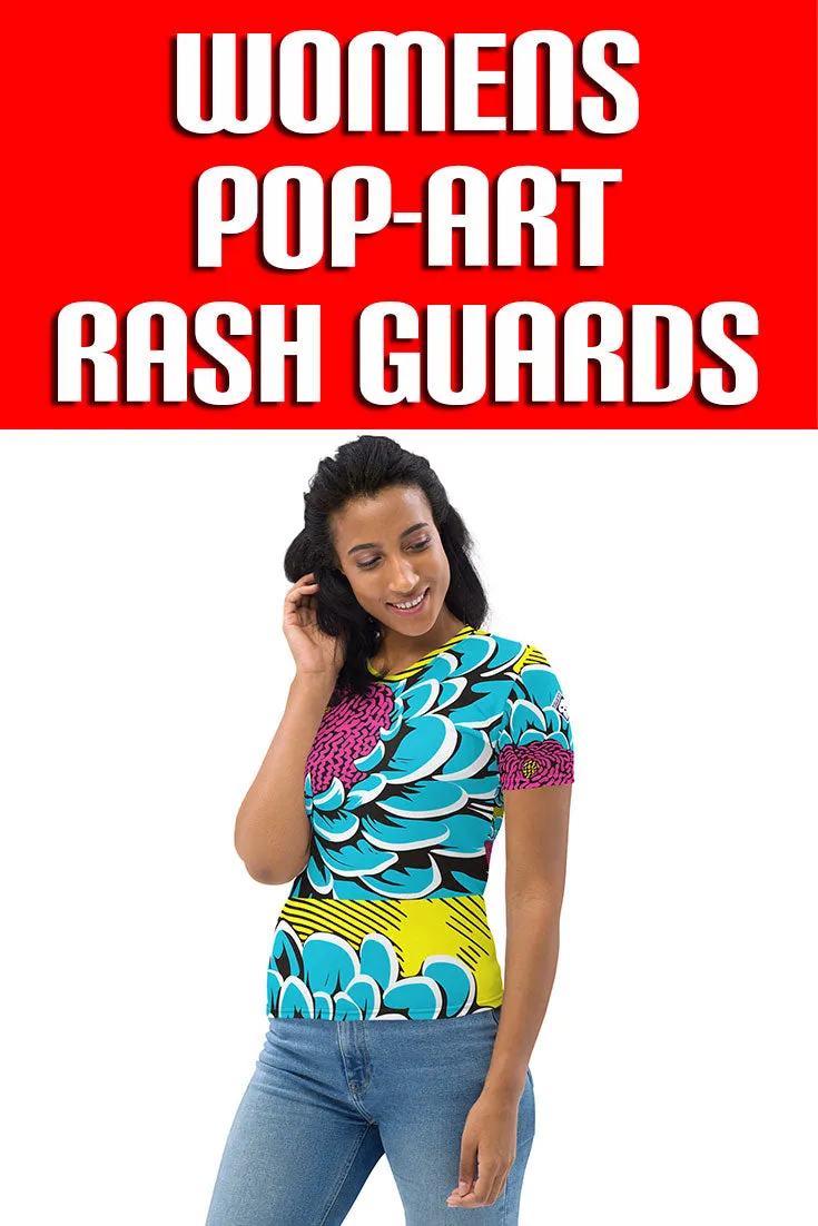 Women's Pop Art BJJ Short Sleeve Rash Guard - Roy Lichtenstein Inspired Dahlia Design 002