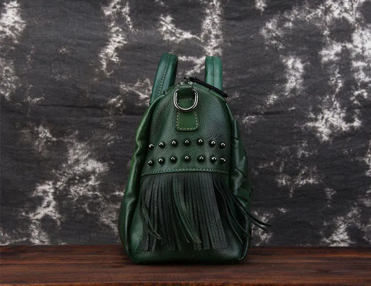 Women's Woven Leather Handbag Purse With Fringe Boho Purses For Women